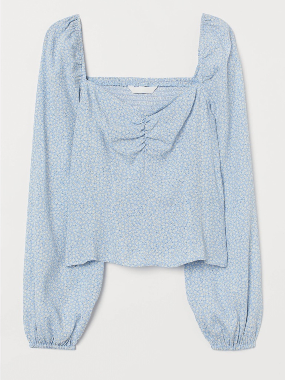 H&M Baby Blue Floral Puff Sleeve Ruched Top